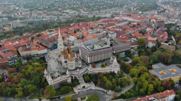Vue Aérienne Ville Budapest Hongrie Côté Buda Bastion Des Pêcheurs — Video