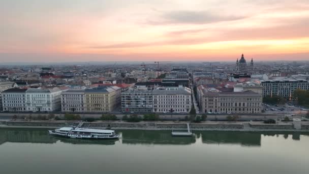 Ohromující Východ Slunce Aerial View Shot Budapest City Panorama Stephens — Stock video