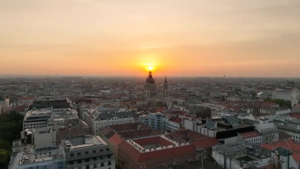 Ohromující Východ Slunce Aerial View Shot Budapest City Panorama Stephens — Stock video