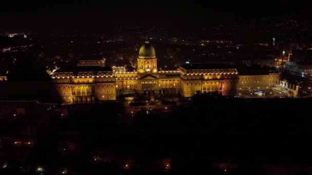 Vista Aérea Noturna Palácio Real Castelo Buda Budapeste Hungria — Vídeo de Stock