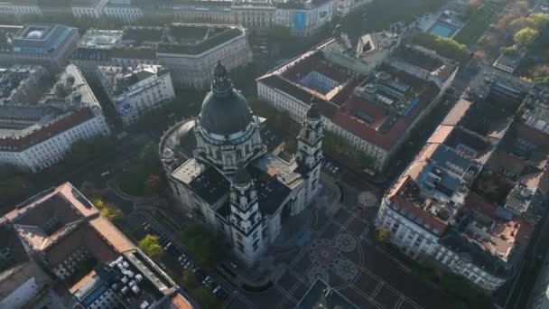 Sabahın Erken Saatlerinde Stephens Bazilikası Nın Havadan Görüntüsü Çekiliyor Budapeşte — Stok video