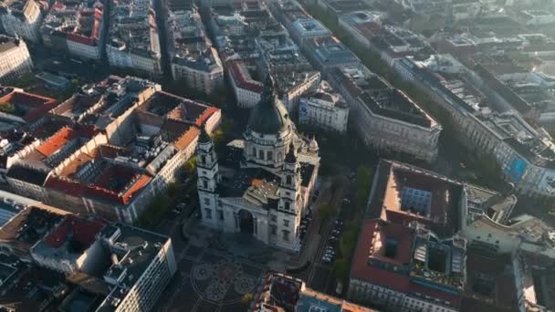 Zřízení Air View Shot Stephens Basilica Časných Ranních Hodinách Budapešť — Stock video
