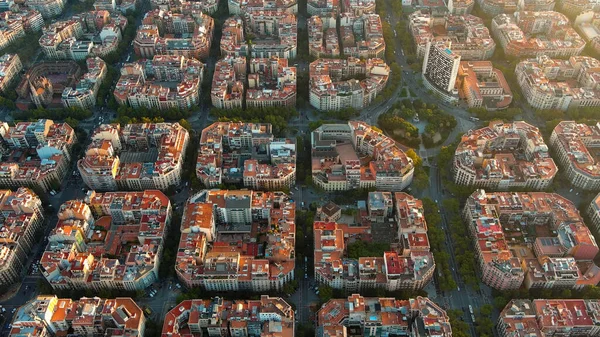 Ciudad Barcelona Skyline Vista Aérea Barrio Residencial Eixample Amanecer Cataluña — Foto de Stock