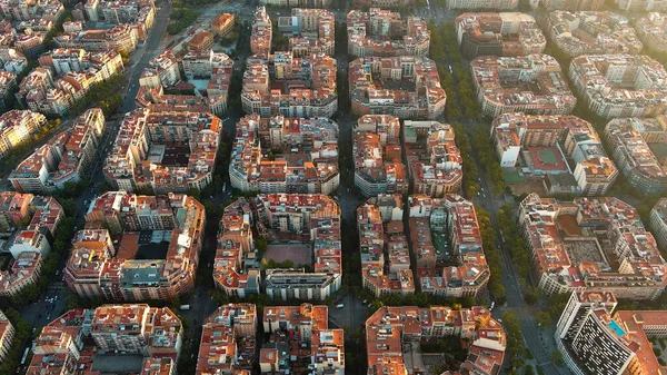 Ciudad Barcelona Skyline Vista Aérea Barrio Residencial Eixample Amanecer Cataluña — Foto de Stock