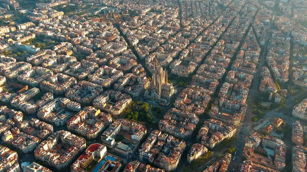 Vista Aérea Horizonte Barcelona Catedral Sagrada Família Eixample Residencial Famosa — Fotografia de Stock