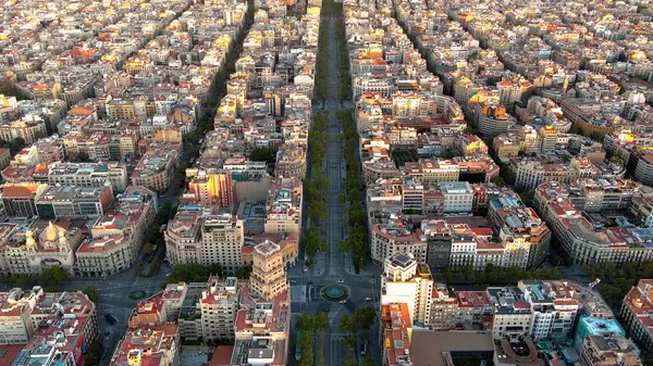 Stock image Aerial view of Barcelona city skyline, Passeig de Gracia and Eixample residential district at sunrise. Catalonia, Spain