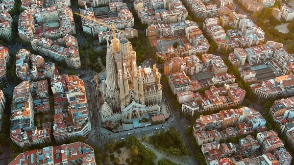 Vista Aérea Del Barrio Residencial Del Eixample Barcelona Famosa Basílica — Foto de Stock