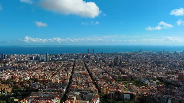 Letecký Pohled Panorama Barcelony Baziliku Sagrada Familia Rezidenční Čtvrť Eixample — Stock fotografie