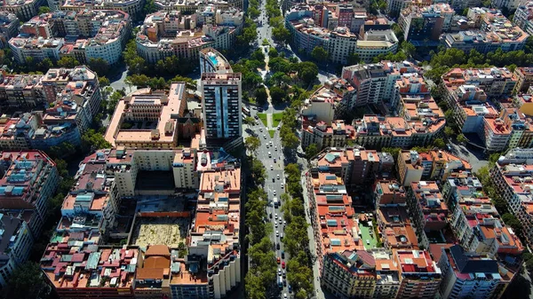 Aerial Birds Eye View Square Buildings Traffic Moving Barcelona Streets — Stock Photo, Image