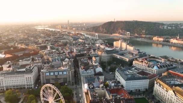 Воздушный Вид Будапешт Венгрия Elisabeth Мост Эржебет Спрятался Третий Новейший — стоковое видео