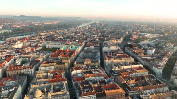Aerial View Budapest City Skyline Sunrise Hungary — Stock Video