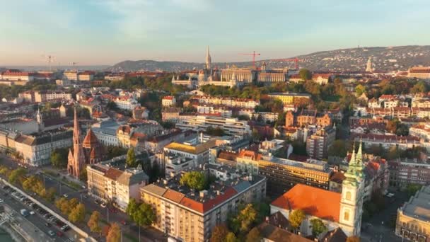 Morning Light Establishing Aerial View Shot Budapest Magyarország Buda Duna — Stock videók