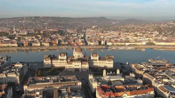 Amazing Skyline Establishing Bird Eye Aerial View Shot Budapest City — Stock Video