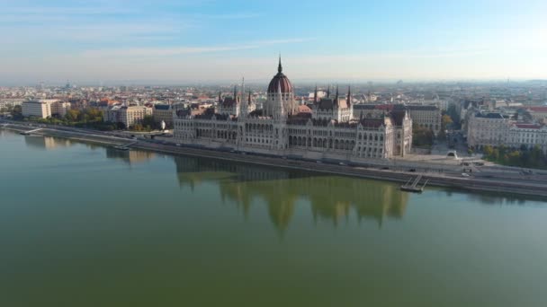 Aerial View Hungarian Parliament Building Budapest Hungary Capital Cityscape Daytime — Stock Video