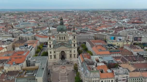 Stephens Bazilikası Nın Hava Manzarası Bulutlu Bir Gün Kasvetli Budapeşte — Stok video