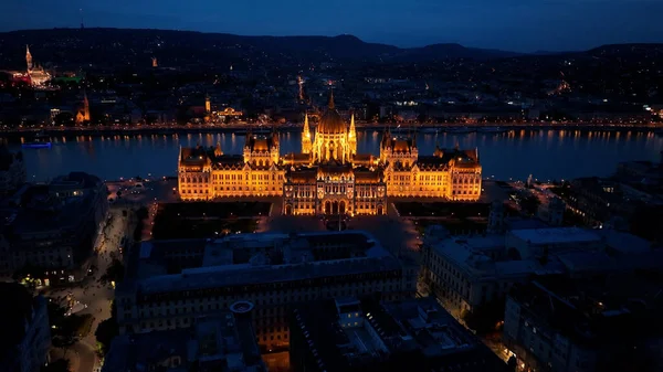 Vue Aérienne Parlement Hongrois Budapest Nuit Voyage Tourisme Politique Européenne — Photo