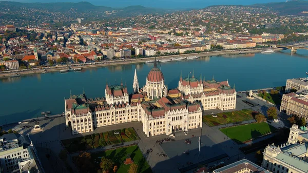 Vista Aérea Edifício Parlamento Húngaro Budapeste Hungria Capital Cityscape Dia — Fotografia de Stock