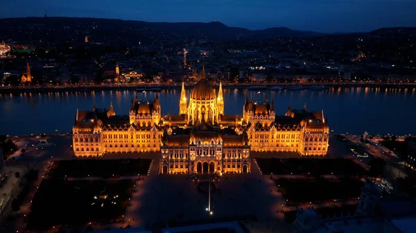 Aerial View Budapest Hungarian Parliament Building Night Travel Tourism European — Stock Photo, Image