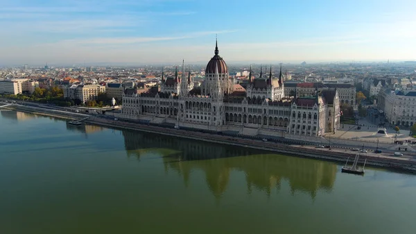 Luftaufnahme Des Ungarischen Parlamentsgebäudes Budapest Stadtbild Der Ungarischen Hauptstadt Bei — Stockfoto