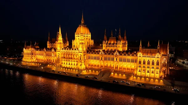 Gece Budapeşte Macar Parlamento Binası Nın Hava Manzarası Seyahat Turizm — Stok fotoğraf
