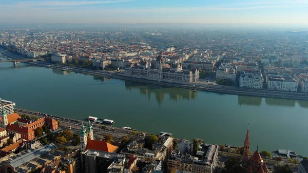 Luftaufnahme Des Ungarischen Parlamentsgebäudes Budapest Stadtbild Der Ungarischen Hauptstadt Bei — Stockfoto
