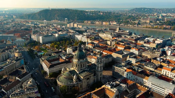 Vista Aérea Horizonte Cidade Budapeste Basílica Santo Estêvão Nascer Sol — Fotografia de Stock