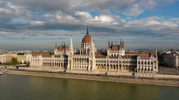 Vista Aérea Edifício Parlamento Húngaro Budapeste Hungria Capital Cityscape Dia — Fotografia de Stock