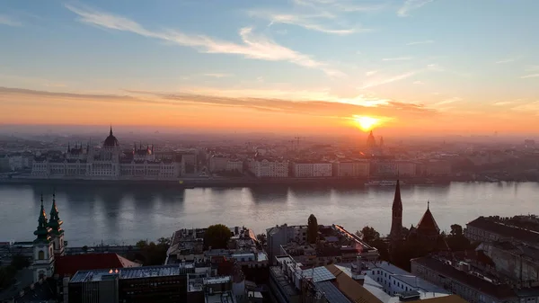 Morgenlicht Luftaufnahme Von Budapest Ungarn Buda Und Donau Bei Sonnenaufgang — Stockfoto
