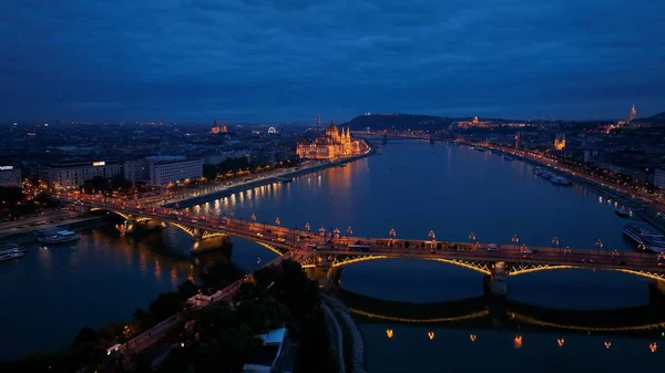 Luftaufnahme Der Budapester Margaretenbrücke Oder Margit Versteckt Sich Über Der — Stockfoto