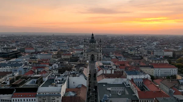 Lenyűgöző Napfelkelte Légi Felvétel Budapest Belvárosáról Szent István Bazilika Szent — Stock Fotó