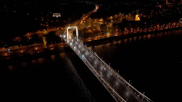 Elisabeth Bridge Upplyst Hisnande Antenn Natt Perspektiv Budapest Ungern — Stockfoto
