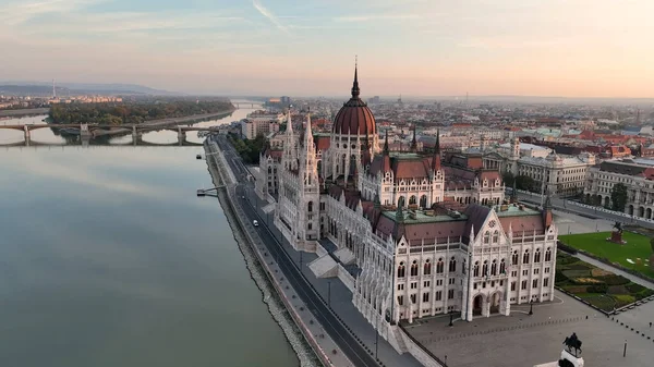 Erstaunliche Skyline Die Vogelperspektive Luftaufnahme Der Stadt Budapest Ungarisches Parlamentsgebäude — Stockfoto