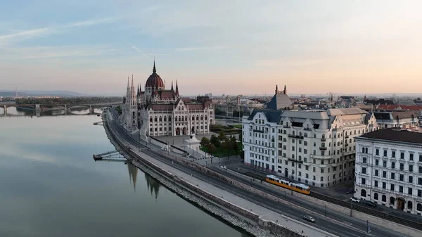 Erstaunliche Skyline Die Vogelperspektive Luftaufnahme Der Stadt Budapest Ungarisches Parlamentsgebäude — Stockfoto