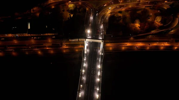 Elisabeth Bridge Illuminated Breathtaking Aerial Night Perspective Budapest Hungary — 图库照片