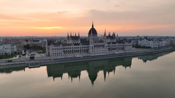 Fantastiska Skyline Etablera Fågelöga Flygfoto Budapest Stad Ungerska Parlamentsbyggnaden Med — Stockfoto