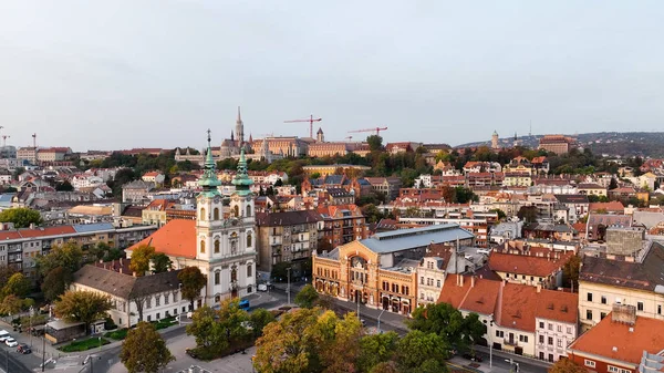 Letecký Pohled Panorama Budapešťského Města Farnost Anny Horního Vodního Města — Stock fotografie