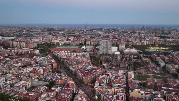 Barcelona Nocą Widok Lotu Ptaka Dzielnice Nou Barris Sant Andreu — Wideo stockowe