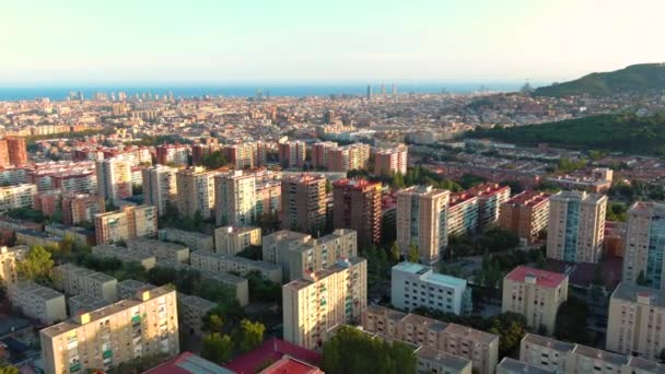 Letecký Pohled Panorama Barcelony Při Západu Slunce Nou Barris Jeden — Stock video