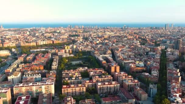 Vue Aérienne Horizon Ville Barcelone Coucher Soleil Nou Barris Des — Video