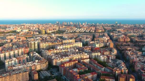 Widok Lotu Ptaka Panoramę Barcelony Zachodzie Słońca Nou Barris Jedna — Wideo stockowe
