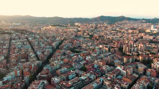 Barcelona Skyline Atardecer Vista Aérea Guinardo Font Den Fargues Cataluña — Vídeo de stock