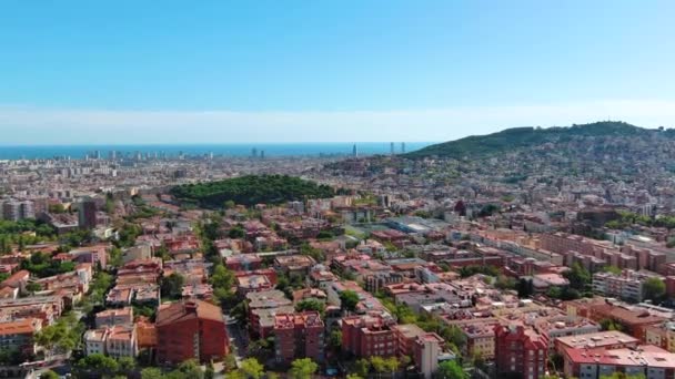 Panorama Města Barcelony Letecký Výhled Čtvrť Horta Guinardo Nou Barris — Stock video