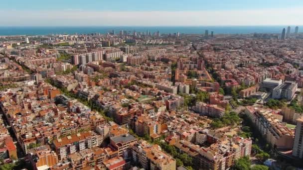 Αεροφωτογραφία Του Ορίζοντα Της Πόλης Της Βαρκελώνης Κατά Διάρκεια Μιας — Αρχείο Βίντεο