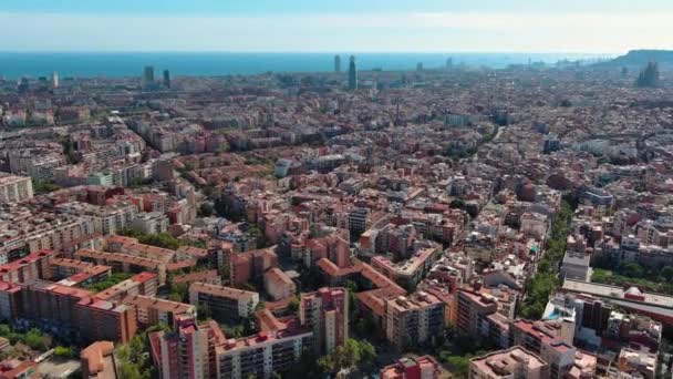Widok Lotu Ptaka Panoramę Barcelony Słoneczny Dzień Clot Agbar Tower — Wideo stockowe
