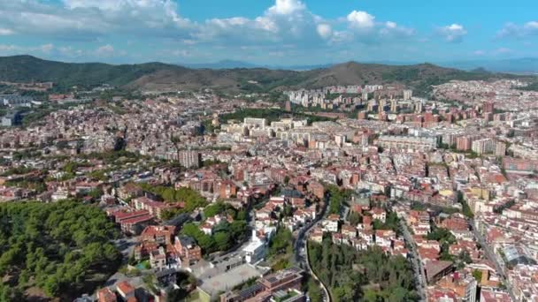 Αεροφωτογραφία Του Ορίζοντα Της Πόλης Της Βαρκελώνης Κατά Διάρκεια Μιας — Αρχείο Βίντεο