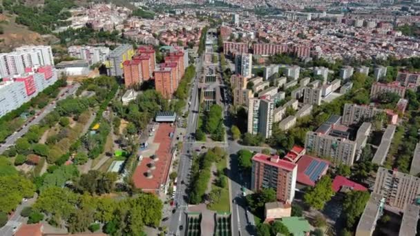 Вид Воздуха Горизонт Барселоны Солнечный День Район Ноу Баррис Каталония — стоковое видео