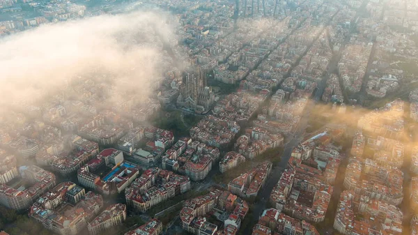 Barcelone Ville Dessus Des Nuages Brouillard Sagrada Familia Cathedral Eixample — Photo
