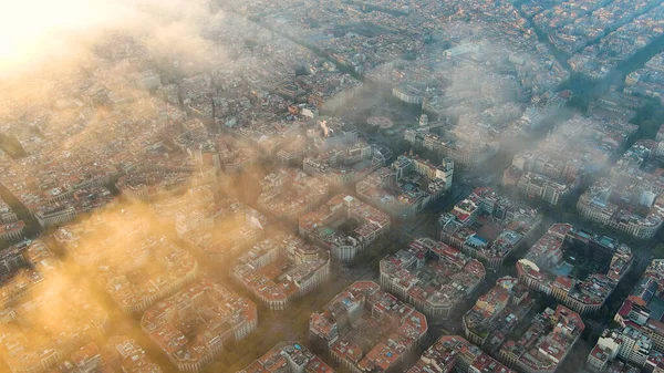Aerial Drone Helicopter Barcelona City Dessus Des Nuages Brouillard Catalonia — Photo