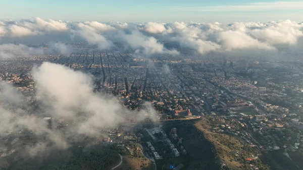 Aerial Drone Helicopter Barcelona City Skyline Dessus Des Nuages Brouillard — Photo