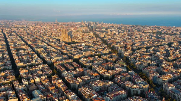 Aerial View Barcelona City Skyline Basilica Sagrada Familia Eixample Residential — Stock Photo, Image